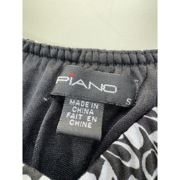 Vintage Y2K Babydoll Crinkle Top Women’s S Black White Ruffle Geometric Stretch - Picture 9 of 12